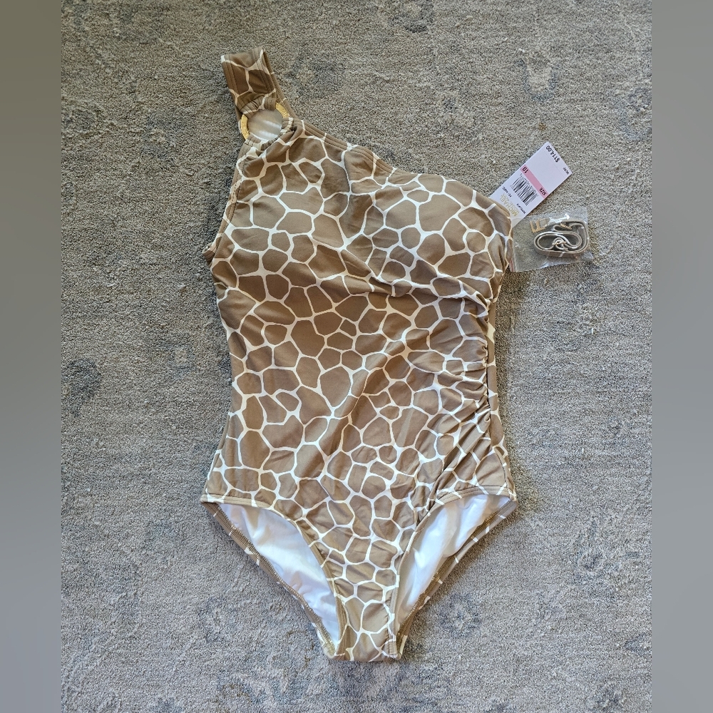NWT MK Michael Kors One-Shoulder Giraffe Print Swimsuit